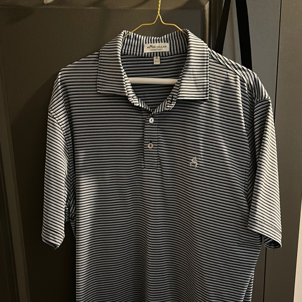 Peter Millar Black and White Striped Men's Polo Shirt